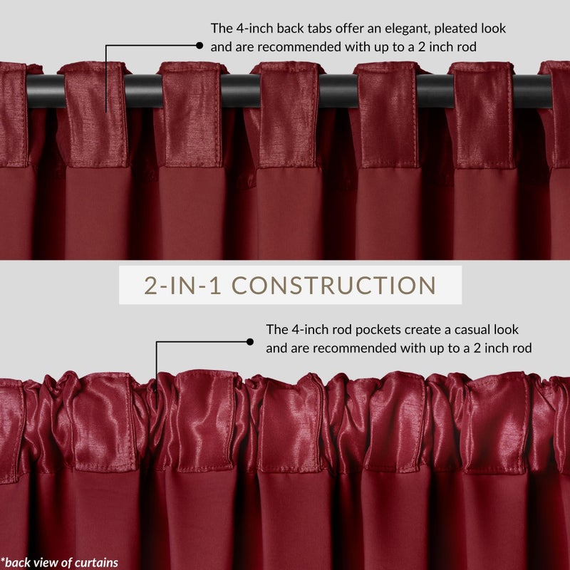 Elrene All Seasons Blackout Window Curtain Panel, Room-Darkening Rod-Pocket and Back Tab Curtain, 52"x84", Red, 1 Panel - Image 2
